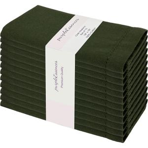 PurpleEssences Set of 12 Hemstitch Cloth Dinner Napkins 100% Cotton - Soft Durable Washable - Ideal for Wedding Spring Easter Summer - Perfect Everyday Use Table Linen 18x18 - Olive Green