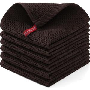Homaxy 100% Cotton Waffle Weave Kitchen Dish Cloths, Ultra Soft Absorbent Quick Drying Dish Towels, 12 x 12 Inches, 6-Pack, Dark Brown