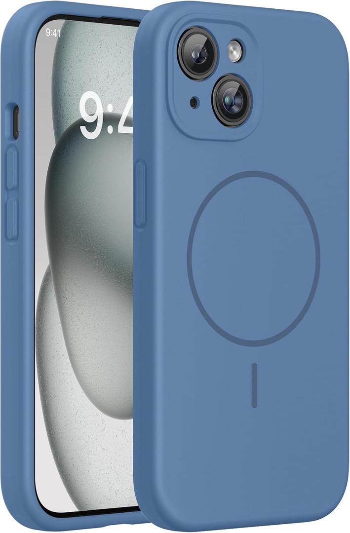 Miracase Compatible with iPhone 15 Case, [Soft Anti-Scratch Microfiber Lining], Liquid Silicone Case Gel Rubber Shockproof Drop Protection Phone Case for iPhone 15, Glass Blue