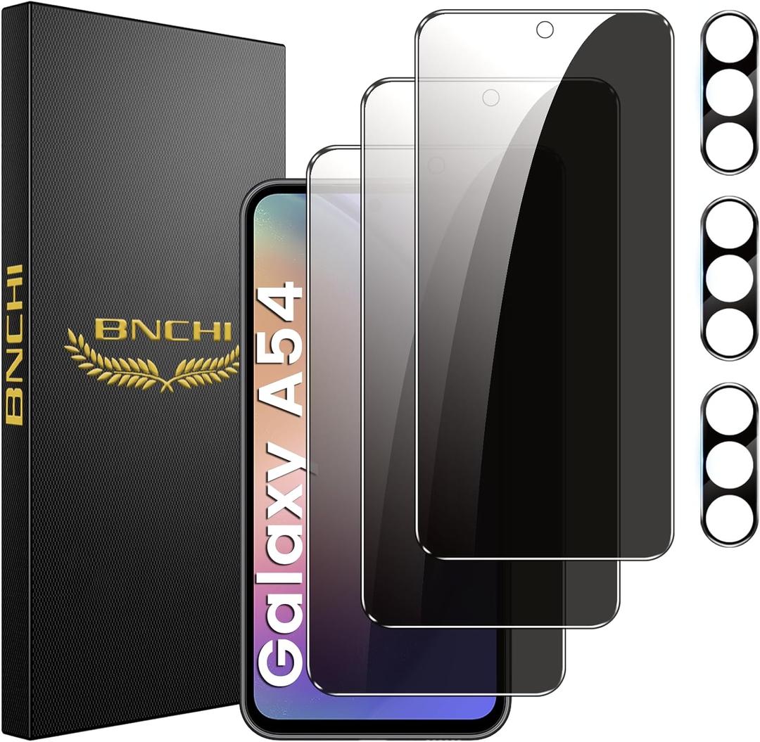 BNCHI 3+3 Pack for Samsung Galaxy A54 5G Privacy Screen Protector with Camera Lens Protector, Anti-Spy Tempered Glass Film, 9H Hardness, Anti-Scratch, Touch Sensitive