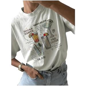 Floerns Women's Graphic Drop Shoulder T Shirts Crew Neck Short Sleeve Tee Top