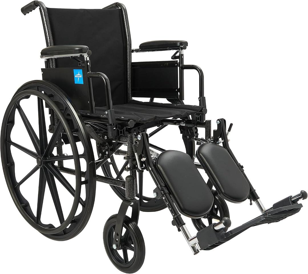 Medline 16 Foldable K3 Wheelchair with Swing-Back Desk-Length Arms & Elevating Legrests, 300 lbs. Capacity, Transport Chair for Adults & Seniors,Black