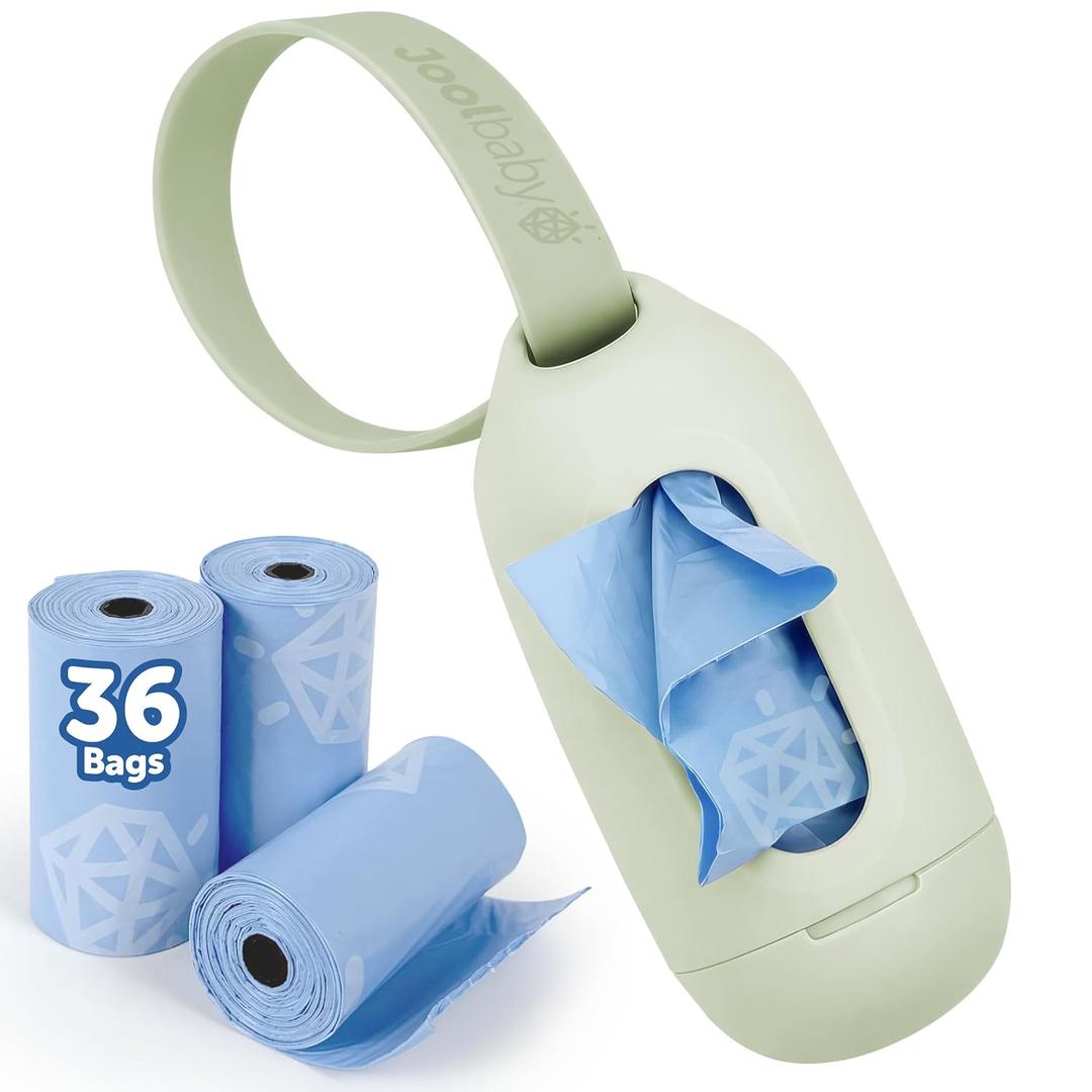 Jool Baby Disposable Diaper Bag Dispenser (Sage) + 3 Refill Rolls (Lavender-Scented) - Attaches to Stroller or Diaper Bag for On-the-Go Convenience