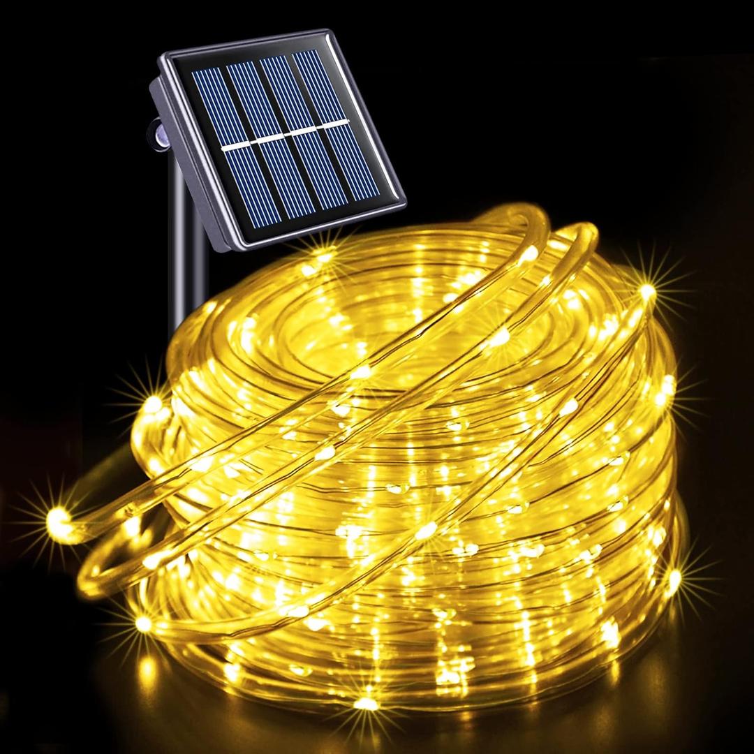 JMEXSUSS 200 LED Solar Rope Lights,66ft 8 Modes Solar Rope Lights Outdoor Waterproof LED Solar Powered Rope Tube for Fence,Gazebo,Yard,Walkway,Path(Warm White)