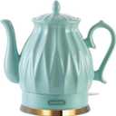 Ceramic Electric Kettle, 1.5L/1200W Boil Water Quickly and Easily with Boil-Dry Protection Auto Shut Off, Detachable Swivel Base, Diamond Cut Glazed (GREEN)