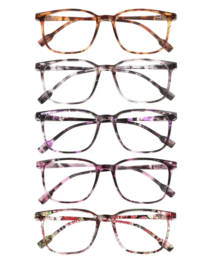 5Pack Ultra-Light Slim Frames Blue Light Glasses - Classic Style, Spring Hinges, Sturdy and Durable Cheaters, Blue Light Protection Reading Glasses +2.75