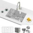 Kitchen Sinks 23x18 Inch Undermount Kitchen Sink Stainless Steel Sink 16 Gauge Single Bowl Sinks Set (5 Item Bundle: Sink, Bottom Grid, Drain Assembly, Drain Cap, Towel)