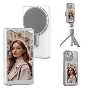 Phone Vlog Selfie Monitor Screen, 1080P Wireless Recording Magnetic Mount, Rear Camera for TikTok, Selfie Vlog, Live Streaming, Compatible with iPhone/Android (White)