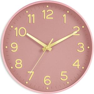 Wall Clock 12 Inch Silent Wall Clocks Battery Operated-Modern Non Ticking Analog Clock Decorative for Kitchen Bedroom Office (Pink Gold)