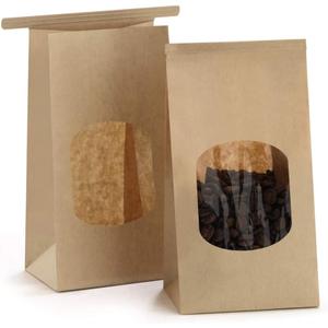 BagDream Small Bakery Bags with Window 100Pcs 3.54x2.36x6.7 Inches Tin Tie Tab Lock Kraft Brown Window Paper Bags for Coffee Bean, Cookies, Treat, Snack