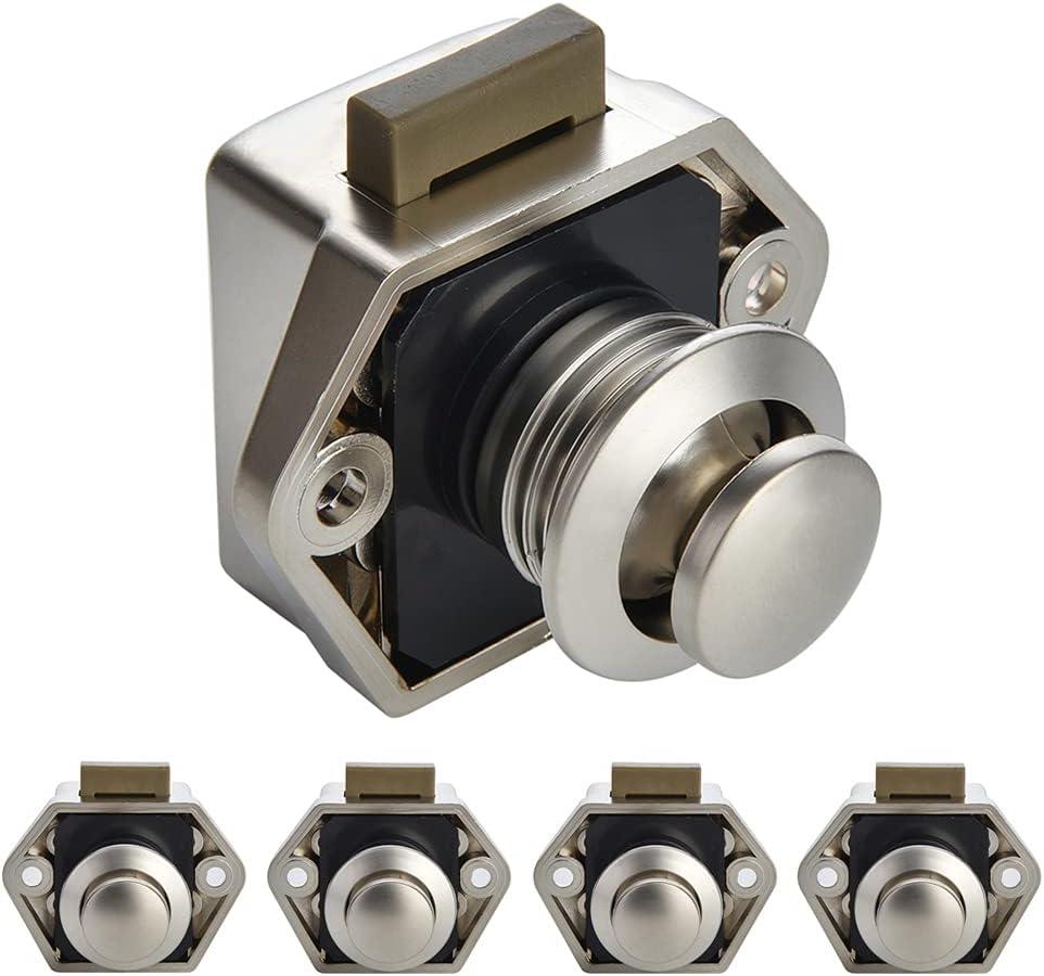 NAERDI 5 Pack RV Lock Push Button Latch Lock Keyless Cabinet Lock Drawer Knobs Pearl Nickel 2cm/0.79in Mounting Hole