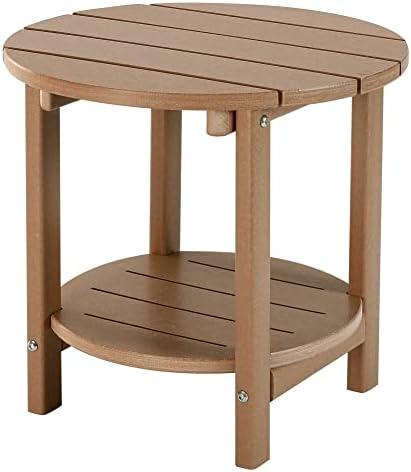 LZRS Round Adirondack Side Table Double End Table, Outdoor Side Tables for Patio, Backyard,Pool, Indoor Companion, Easy Maintenance & Weather Resistant(Teak)