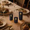 Battery Operated Pillar Candles, 3 Pack Black Flickering LED Candles with Remote and Timer, Indoor & Outdoor Flameless Candles, 15-Day Runtime