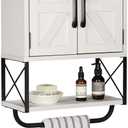 RUSTOWN Farmhouse Rustic Medicine Cabinet with Two Barn Door,Wood Wall Mounted Storage Cabinet with Adjustable Shelf and Towel Bar, 3-Tier Cabinet for Bathroom, Living Room(Vintage White)