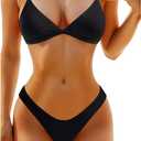 Aqua Eve Women Two Piece Bikini High Cut Swimsuit Triangle Bathing Suit Cheeky Bikini Set, Black, M