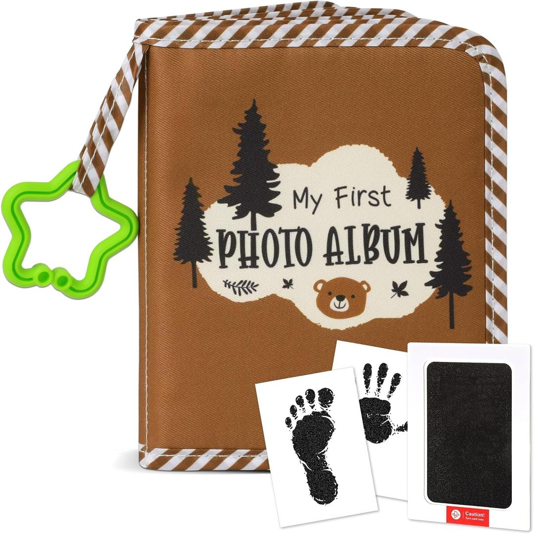 Baby's My First Family Album Soft Photo Cloth Book My First Book of Photos with Photosensitive Printing Oil Baby Memory Album Gift Baby Milestone Footprints Craft for Newborn Keepsake New Mom Gifts