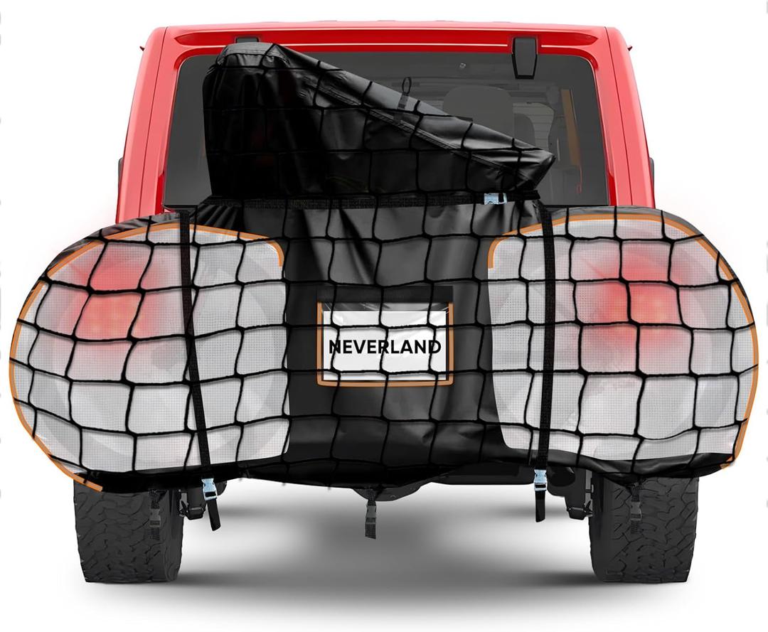 NEVERLAND Bike Cover for Transport on Rack - Heavy Duty 600D Bike Rack Cover for 2 Bikes, Bicycle Cover Outdoor Waterproof on Rear Bike Rack with Clear PVC Panels and Stretch Net