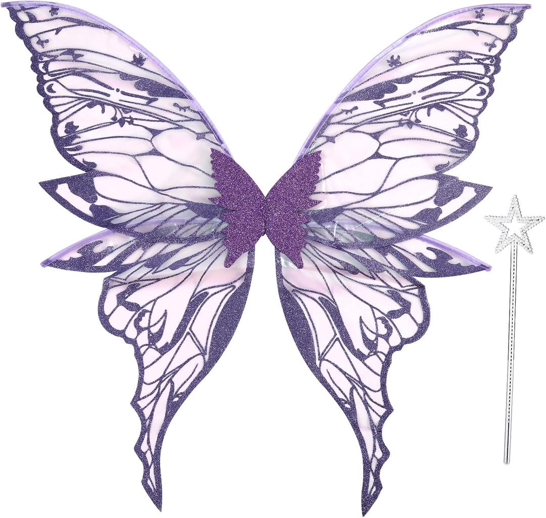 Fairy Wings for Adults Women 31.5"x29.5" Fairy Costume Set Large Butterfly Wings for Halloween Party