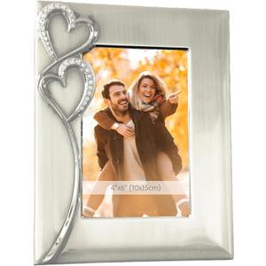 Silver Picture Frame 4x6 with Hearts  Thoughtful Gift Idea for Weddings, Engagement for Couples, Newlyweds, Bridal Shower, Anniversary, Valentines