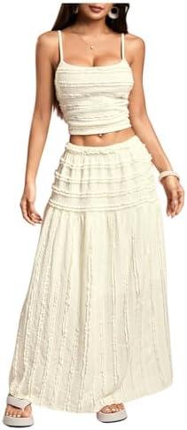 Milumia Women's Ruffle Maxi Skirt Set Spaghetti Strap Cami Top and Skirt Matching Sets 2 Piece Outfit, Size M Milumia Women's Ruffle Maxi Skirt Set Spaghetti Strap Cami Top and Skirt Matching Sets 2 Piece Outfit, Size M