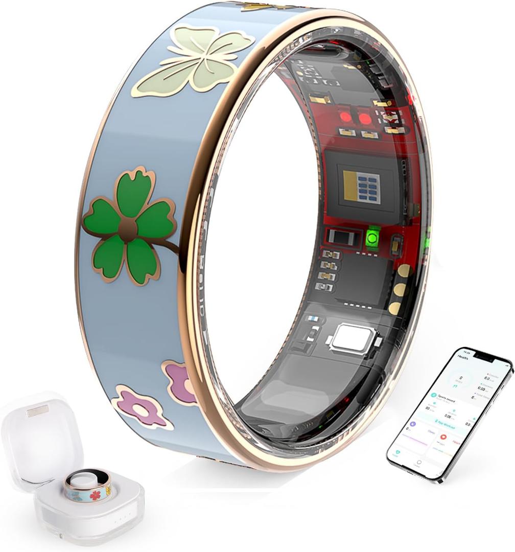 Elegant Smart Ring for Women & Men, Fitness & Health Tracker with 24/7 Heart Rate Monitoring, Sleep Tracking, Blood Oxygen (SpO2) Monitor, IP68 Waterproof, Step Counter, for iOS & Android (Blue, 7)