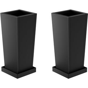 Metal Tall Outdoor Planters Set of 2, 18 inch Durable Tall Planters with Rust-Proof Coating & Drainage Insert Shelve & Trays, Black Outdoor Planters for Porch, Garden, Patio, Yard