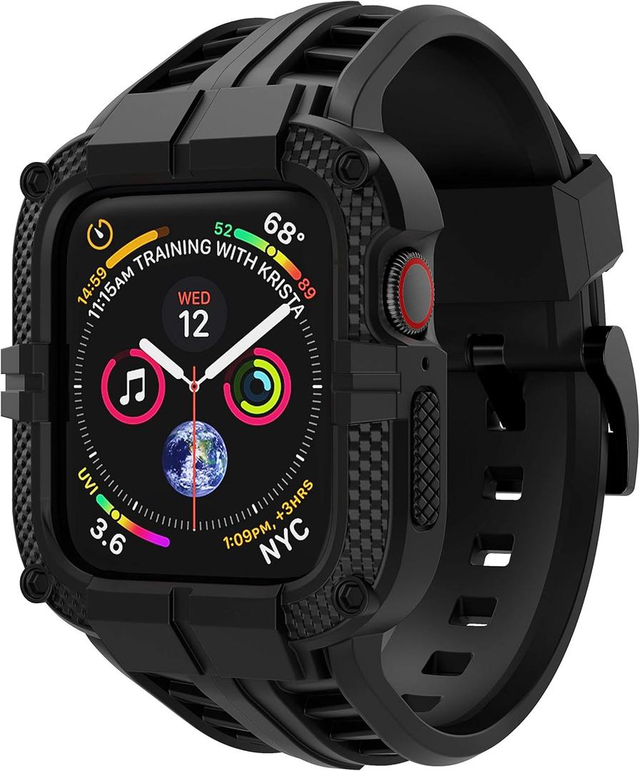 Rugged Watch band Compatible with Apple Watch Series 9 Band for Men (45mm/44mm/42mm, Black)