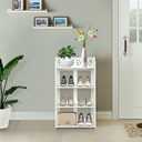 Small Shoe Rack for Entryway, 4 Tier Modern White Shoe Storage Shelf Wood Narrow Shoe Stand Organizer for Home Living Room Bedroom Hallway Closet