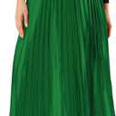 Allegra K Women Pleated Skirt Midi Length Elastic High Waisted A Line Metallic Shirring Party Skirts (Green)