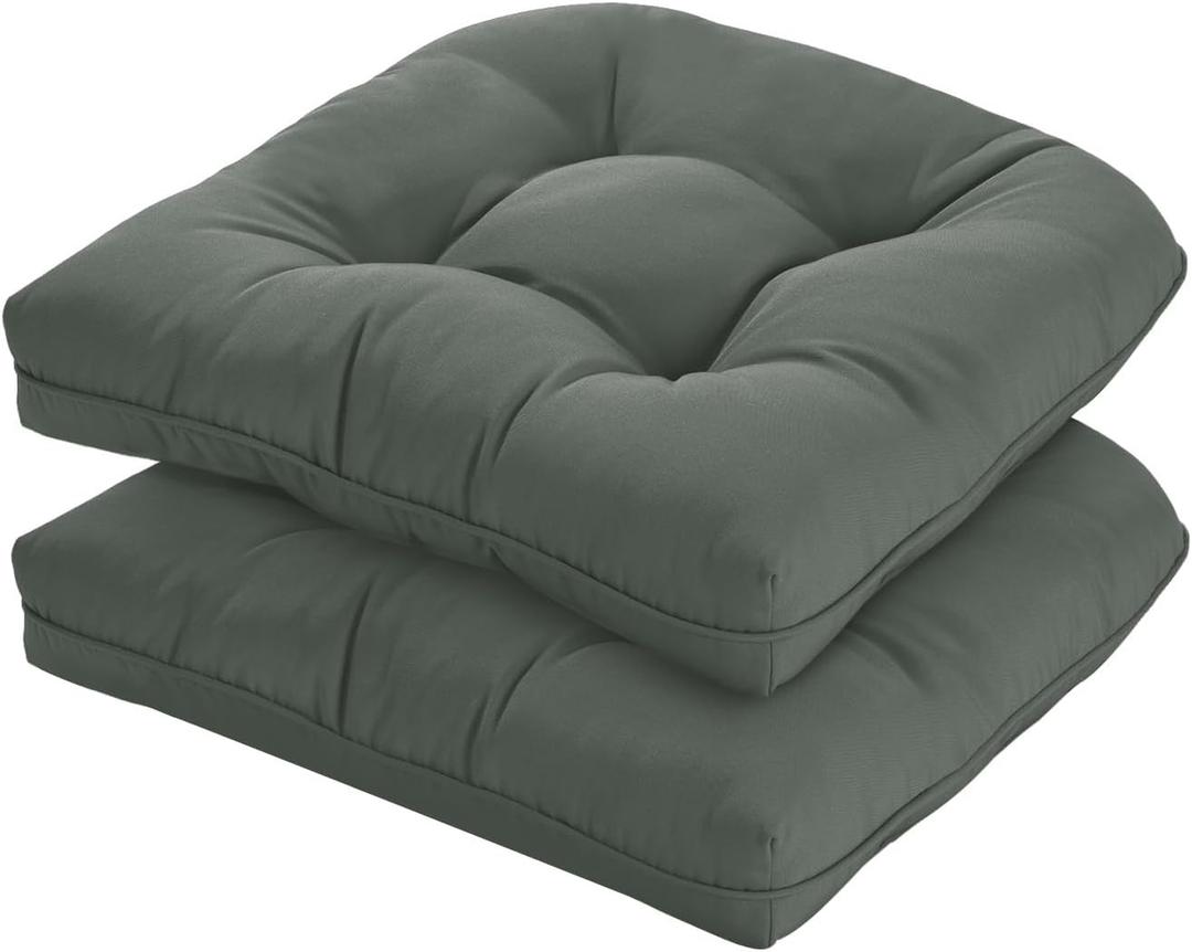 19x19 Outdoor Chair Cushions Set of 2, Wicker Patio Furniture Cushions with Tufted Buttons, Thick Outdoor Seat Cushions for Lawn Chairs, Overstuffed and Water Resistant, Grey