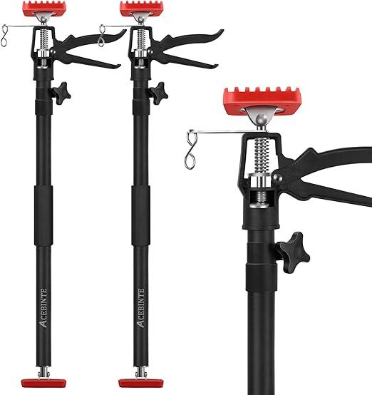ACEBINTE 2PK Support Pole,Steel Telescopic Quick Adjustable 3rd Hand Support System,Supports up to 154lbs Construction Rods Cabinet Jacks Cargo Bars Drywalls Extends from 50''to118'' Frosted Black