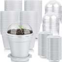 Domensi 80 Pcs 3 Cupcake Plant Nursery Pots with Humidity Dome and Saucer Small Plastic Gardening Pot Plant Containers Cups Seedling Planter Seed Starter Pots for Flower Succulent Indoor (White)