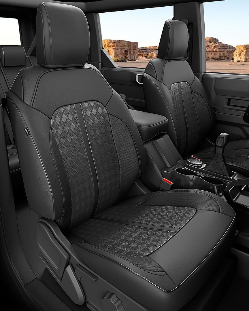 for Ford Bronco Seat Covers 4 Door 2021 2022 2023 2024 2025 2026, Custom Fit Leather Car Seat Cover Full Set, Luxury Waterproof SUV Interior Protectors Accessories, Black NOT for Raptor Sport