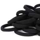 50PCS Black Hair Ties for Women, Cotton Seamless Hair Bands, Elastic Ponytail Holders, No Damage for Thick Hair, 2 Inch in Diameter, by Qarwayoc
