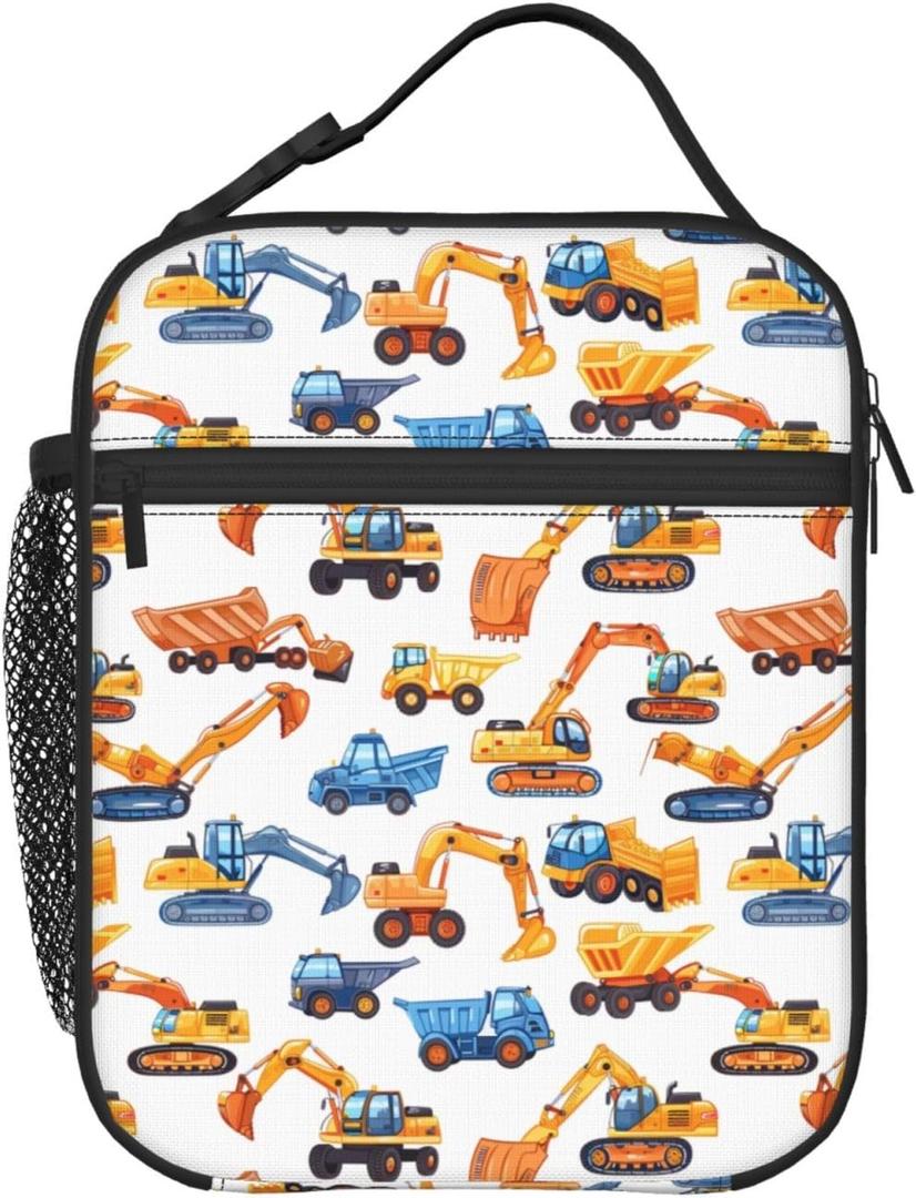 Excavators Trucks Lunch Box - Insulated Lunch Bags for Boys/Girls/Women/Men Detachable Handle Lunchbox Meal Tote Bag
