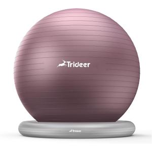 Trideer Exercise Ball for Office Desk, Yoga Ball Chair to Relieve Back Pain, Stability & Fitness Ball Seat with Base, Home Gym Core Workout, Abs, Stretching & Therapy (L(23-26ines/58-65cm), Purple)