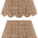 Riakrum 2 Pcs Scalloped Seagrass Lamp Shade 9" Top x 14" Bottom x 9-1/2" Slant Rattan Scalloped Lamp Shade for Table home