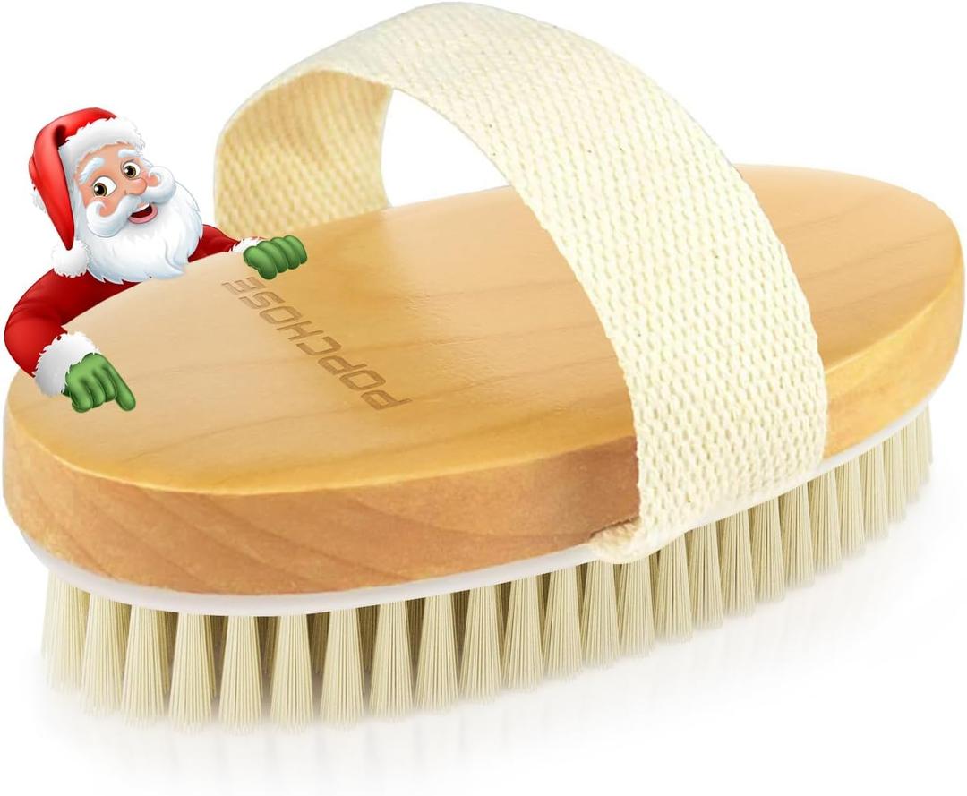 POPCHOSE Dry Brushing Body Brush, Natural Bristle Dry Skin Exfoliating Brush Body Scrub for Flawless Skin, Cellulite Reduction, Lymphatic Drainage and Blood Circulation Improvement (1 Count (Pack of 1))