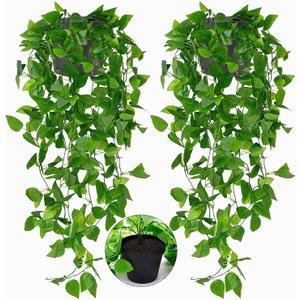 Toprooms 2 Pack Fake Hanging Plants with Pot,Artificial Hanging Plant Fake Plants Faux Ivy Vine Wall Hanging Plants Greenery Shelf Home Office Indoor Outdoor Decor(2 Potted)