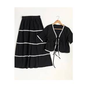 Women's Black and White Two Piece Skirt and Top Set Size S