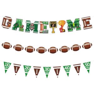 Mulbozy Game Time Football Banner, 8 Ft Football Party Banner Decoration, Football Garland Pennant Banners for Birthday, Sports Fantasy Football Party Decor