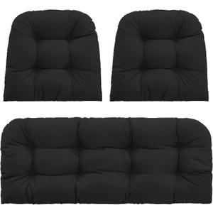 Outdoor Wicker Chair Cushions Set of 3, Waterproof Wicker Cushion for Patio Furniture, 1 Loveseat Cushion 41194 inch and 2 U-Shaped Cushion 19194 inch, Black