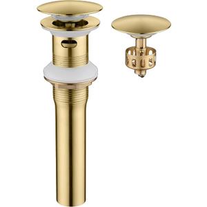 Pop up Sink Drain Stopper with Overflow Brushed Gold for Bathroom Vessel Vanity Sink Art Basin, Big Cap Sink Drain with Overflow, Metal Pop-up Drain Strainer with Detachable Basket Stopper