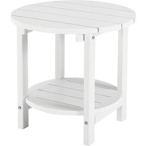 LZRS Round Adirondack Side Table Double End Table, Outdoor Side Tables for Patio, Backyard,Pool, Indoor Companion, Easy Maintenance & Weather Resistant(White)
