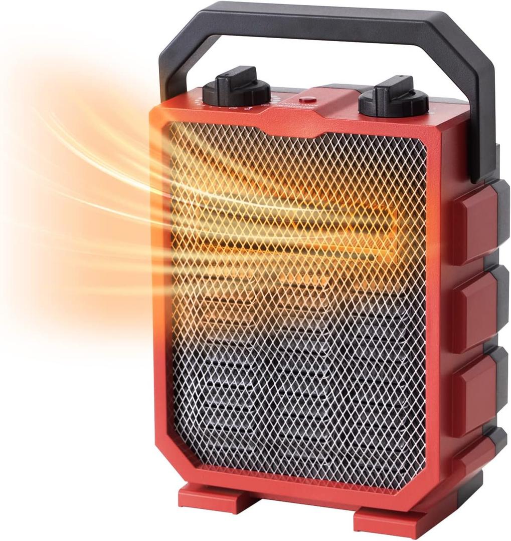 WEWARM Electric Space Heater for Indoor Use, 13.8" Portable Heater with Foldable Handle, Small Space Heater with Fan-Only for Bedroom, Office, Overheating & Tip Over Protection, 750W/ 1500W, Red