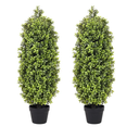 3ft Artificial Boxwood Topiary Trees (Set of 2) - UV Resistant Faux Plants for Outdoor/Indoor, Realistic 36in Fake Bushes and Shrubs for Front Porch, Planter, Patio - Low Maintenance & Evergreen