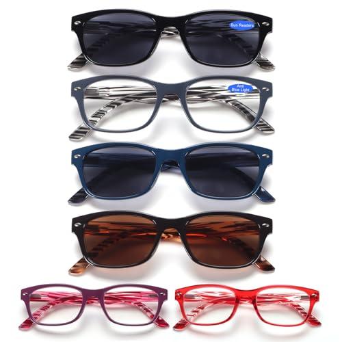 BLOEXCLU 6 Pack Reading Glasses for Women Men Blue Light Blocking Spring Hinge Computer Readers, Anti Eyestrain/Glare (6 Mixed C3, 2.25, Diopters)