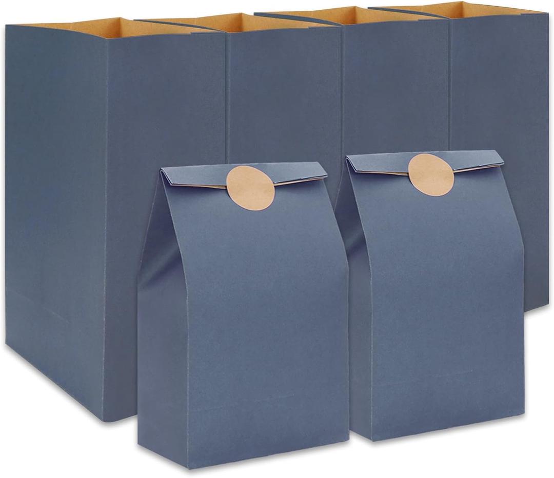Whaline 24Pcs Dusty Blue Party Favor Bags Kraft Paper Gift Bags with Stickers Goodie Candy Treat Bag for Wedding Baby Shower Birthday Party Gift Wrap Supplies