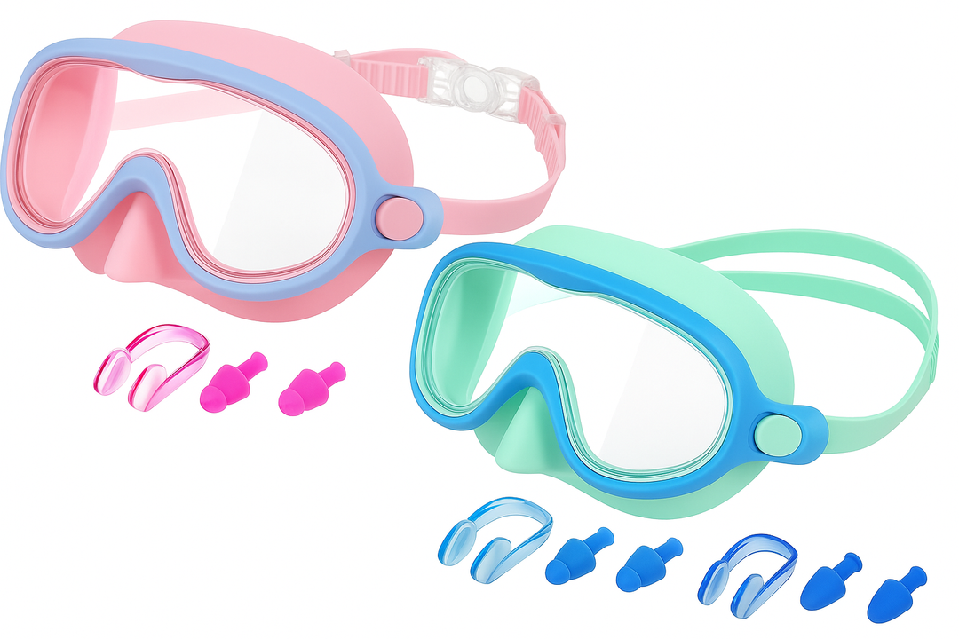 Rantizon Swim Goggles 2 Pack, Wide View Anti Fog&UV Swimming Goggles for Audlt, No Leaking Summer Gifts for Men Women Kid (Pink & Light Blue)