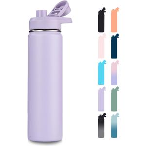 Fijinhom 24 oz Insulated Water Bottle with Handle, 304 Stainless Steel Water Bottles with Wide Mouth, Double Wall Vacuum Sports Water Bottle, BPA Free, Keep Cold and Hot, Purple